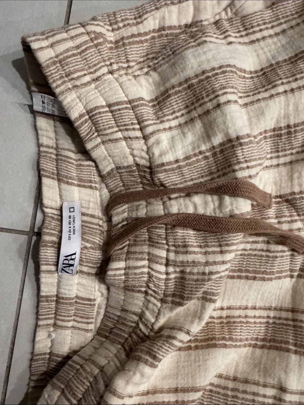 Zara Cream Striped Drawstring Joggers